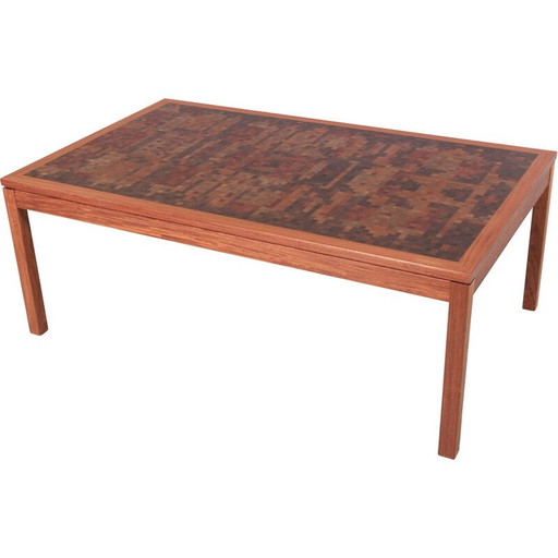 Table basse scandinave vintage en marqueterie de bois debout