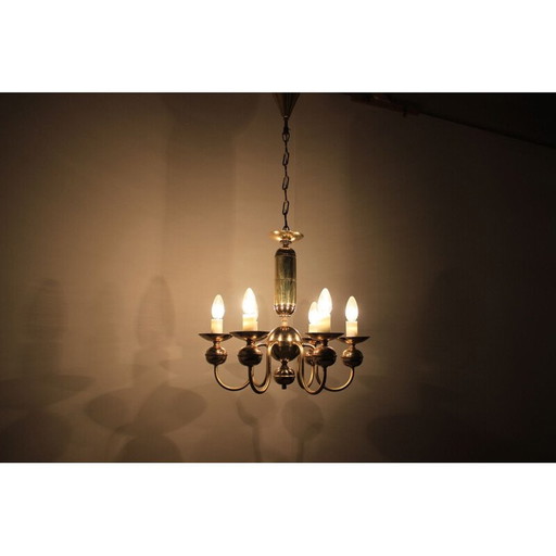 Lustre vintage en laiton par Kamenický Šenov, Tchécoslovaquie 1950