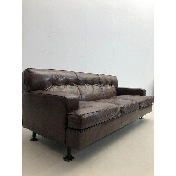 Image 1 of Canapé carré en cuir marron du Mid Century par Marco Zanuso pour Arflex, années 1960