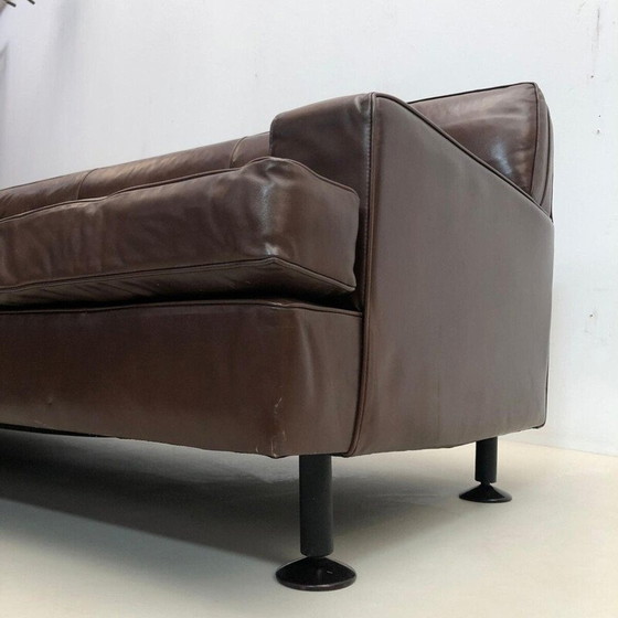 Image 1 of Canapé carré en cuir marron du Mid Century par Marco Zanuso pour Arflex, années 1960
