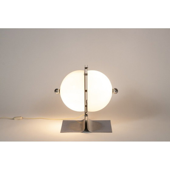 Image 1 of Lampe de table vintage en métal poli et opaline, 1970