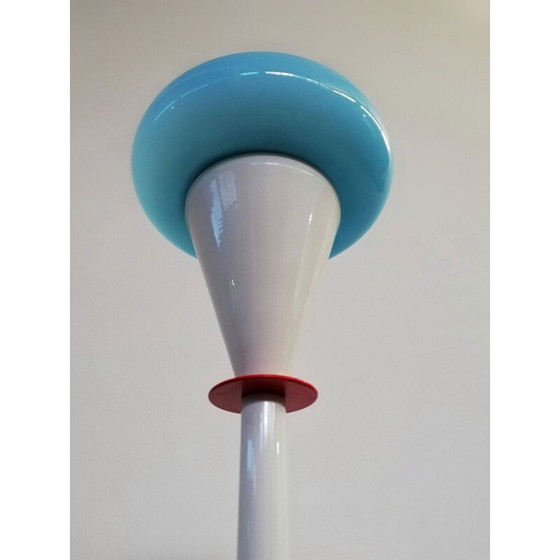 Image 1 of Lampadaire vintage avec des formes géométriques et une fine structure en métal blanc, 1980