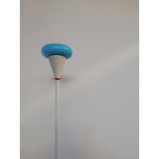 Image 1 of Lampadaire vintage avec des formes géométriques et une fine structure en métal blanc, 1980