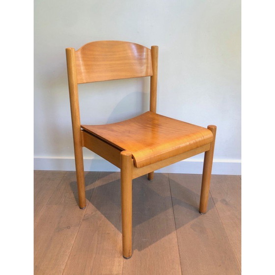Image 1 of Ensemble de 6 chaises empilables vintage en sapin et bois thermoformé par Karl Kilpper, Allemagne 1970