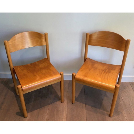 Image 1 of Ensemble de 6 chaises empilables vintage en sapin et bois thermoformé par Karl Kilpper, Allemagne 1970