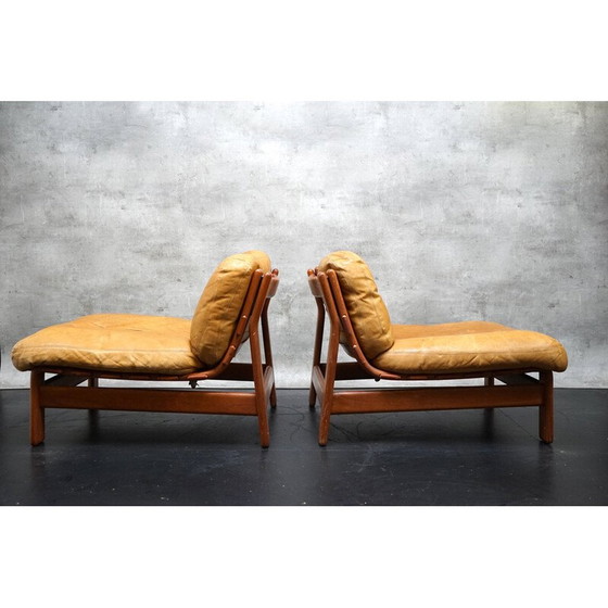 Image 1 of Paire de fauteuils vintage en teck et cuir cognac, 1960