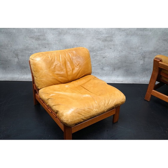 Image 1 of Paire de fauteuils vintage en teck et cuir cognac, 1960