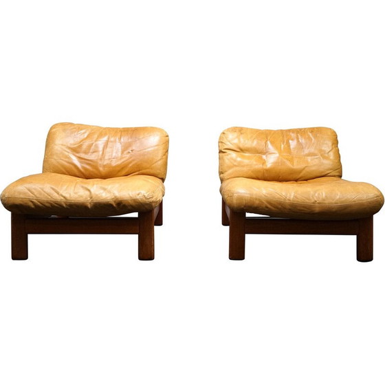 Image 1 of Paire de fauteuils vintage en teck et cuir cognac, 1960