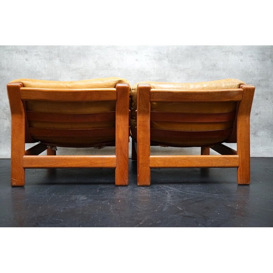Image 1 of Paire de fauteuils vintage en teck et cuir cognac, 1960