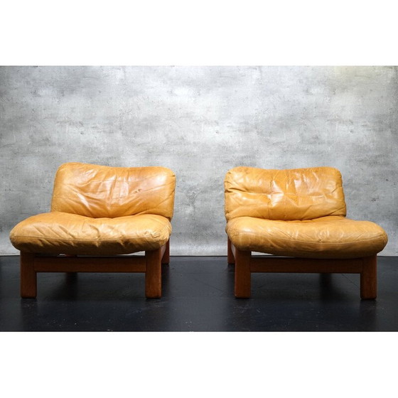 Image 1 of Paire de fauteuils vintage en teck et cuir cognac, 1960