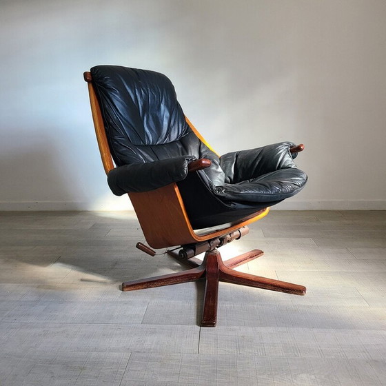 Image 1 of Fauteuil vintage en teck et cuir pour Göte Møbler, Suède 1970