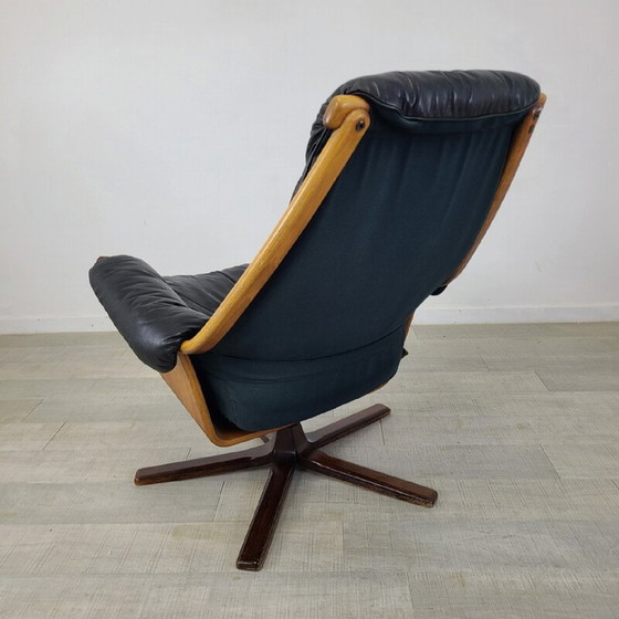Image 1 of Fauteuil vintage en teck et cuir pour Göte Møbler, Suède 1970