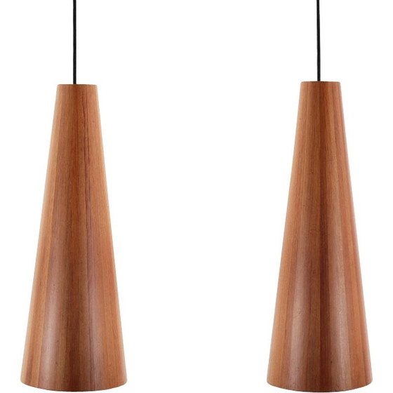 Image 1 of Paire de lampes suspendues scandinaves vintage en pin d'Oregon par Jøgen Wolf pour Torben Ørskov, 1950