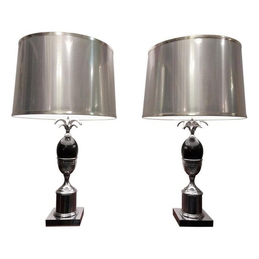 Paire de lampes françaises vintage en métal chromé et plastique, 1970