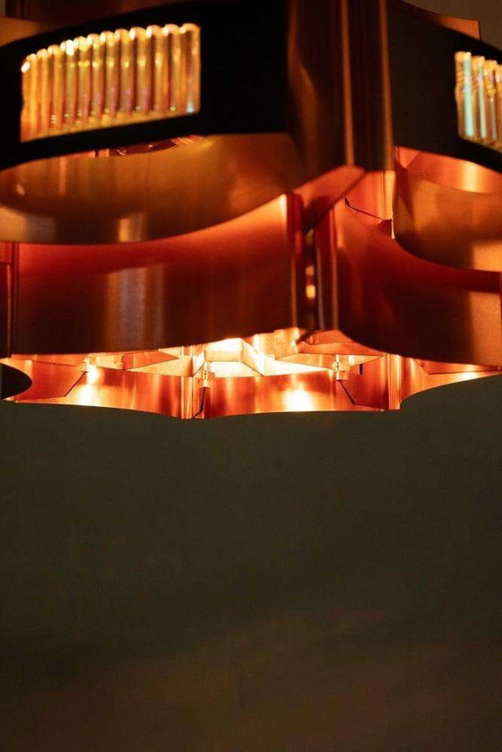 Image 1 of Lampe suspendue en cuivre de l'ère spatiale Lampe suspendue design Werner Schou