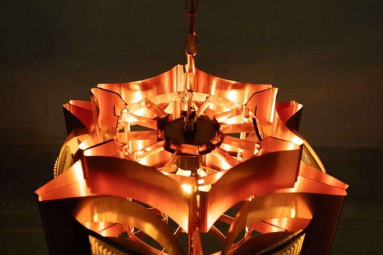 Image 1 of Lampe suspendue en cuivre de l'ère spatiale Lampe suspendue design Werner Schou