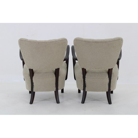 Image 1 of Paire de fauteuils vintage H-237 en bois et tissu Boucle par Jindrich Halabala, Tchécoslovaquie 1930