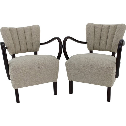 Paire de fauteuils vintage H-237 en bois et tissu Boucle par Jindrich Halabala, Tchécoslovaquie 1930