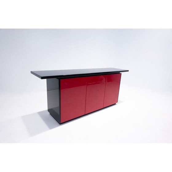 Image 1 of Buffet laqué rouge et noir du milieu du siècle, Italie, années 1970