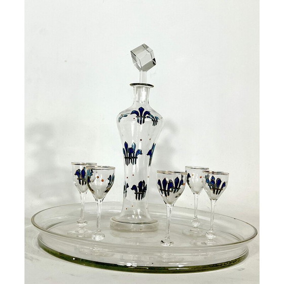 Image 1 of Service à liqueurs italien en verre Art Nouveau, années 1920