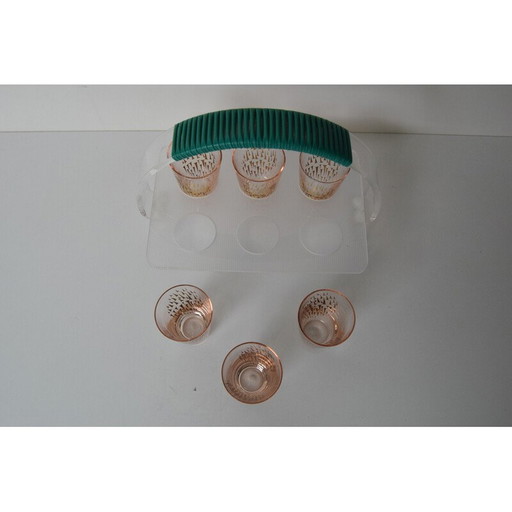 Verres à shot vintage avec bar rétro, Tchécoslovaquie années 1960