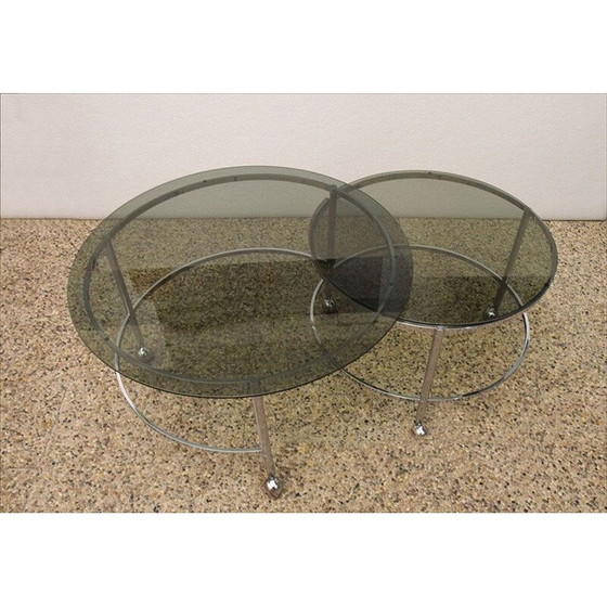 Image 1 of Tables gigognes vintage en acier chromé et cristal, 1970