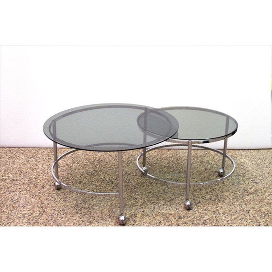 Image 1 of Tables gigognes vintage en acier chromé et cristal, 1970