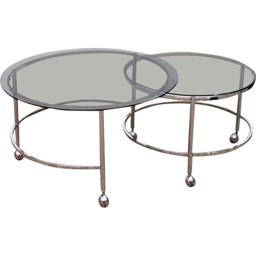 Tables gigognes vintage en acier chromé et cristal, 1970