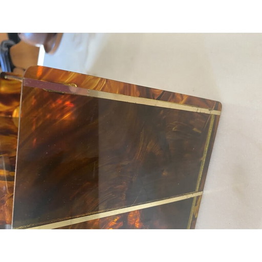 Porte-revues vintage en lucite écaille de tortue et laiton par Maison Mercier, 1970