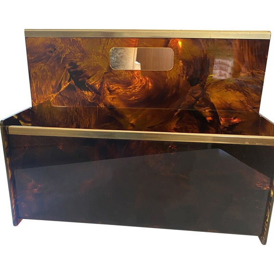 Image 1 of Porte-revues vintage en lucite écaille de tortue et laiton par Maison Mercier, 1970