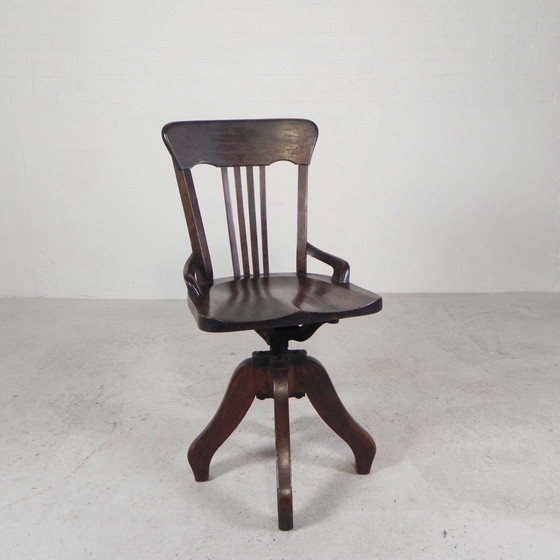 Image 1 of Chaise de bureau en chêne, chaise d'atelier, réglable en hauteur, années 1930