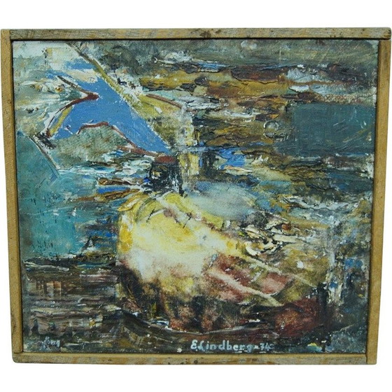Image 1 of Peinture à l'huile abstraite vintage par E. Lindberg, Suède 1974