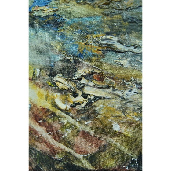 Image 1 of Peinture à l'huile abstraite vintage par E. Lindberg, Suède 1974