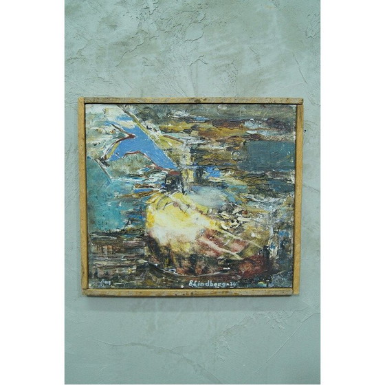 Image 1 of Peinture à l'huile abstraite vintage par E. Lindberg, Suède 1974