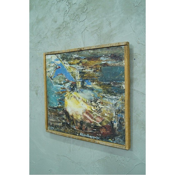 Image 1 of Peinture à l'huile abstraite vintage par E. Lindberg, Suède 1974