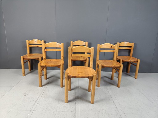 Ensemble de 6 chaises de salle à manger scandinaves en bois de pin, 1980S