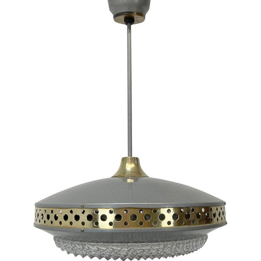 Lampe suspendue vintage en métal et laiton de l'ère spatiale par L'Udib Bratislava, Tchécoslovaquie 1960