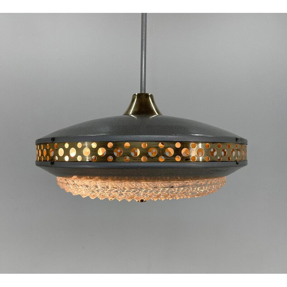 Image 1 of Lampe suspendue vintage en métal et laiton de l'ère spatiale par L'Udib Bratislava, Tchécoslovaquie 1960