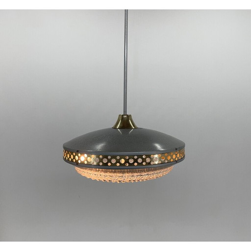 Lampe suspendue vintage en métal et laiton de l'ère spatiale par L'Udib Bratislava, Tchécoslovaquie 1960