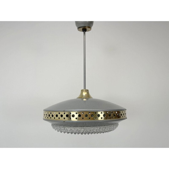 Image 1 of Lampe suspendue vintage en métal et laiton de l'ère spatiale par L'Udib Bratislava, Tchécoslovaquie 1960