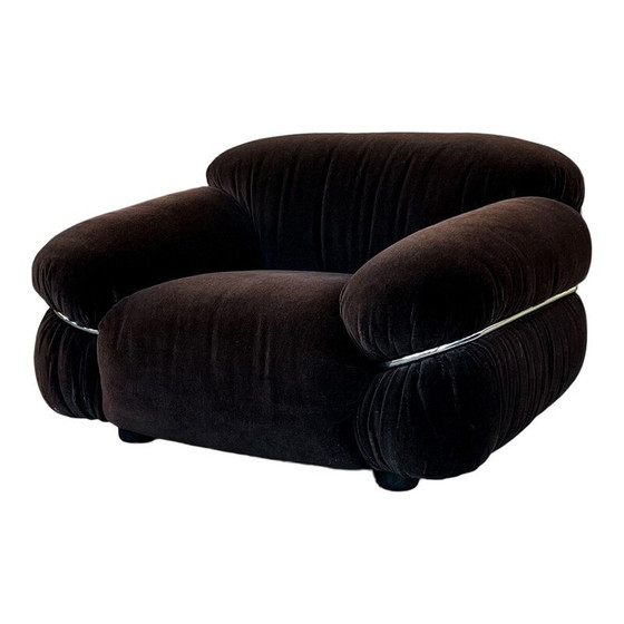 Image 1 of Ensemble de salon Sesann en velours Alpaga marron vintage par Gianfranco Frattini pour Cassina, 1972