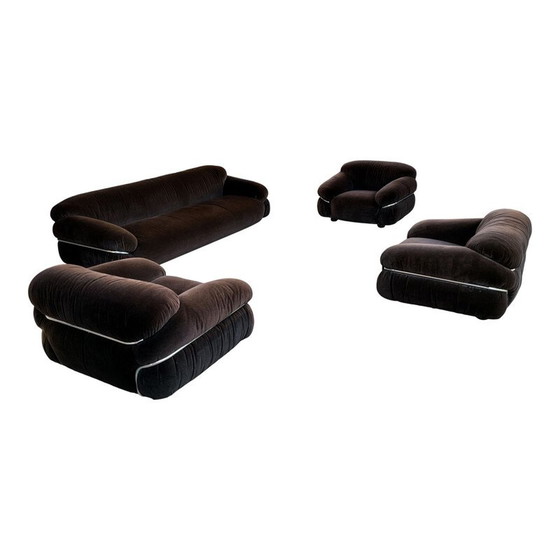Image 1 of Ensemble de salon Sesann en velours Alpaga marron vintage par Gianfranco Frattini pour Cassina, 1972