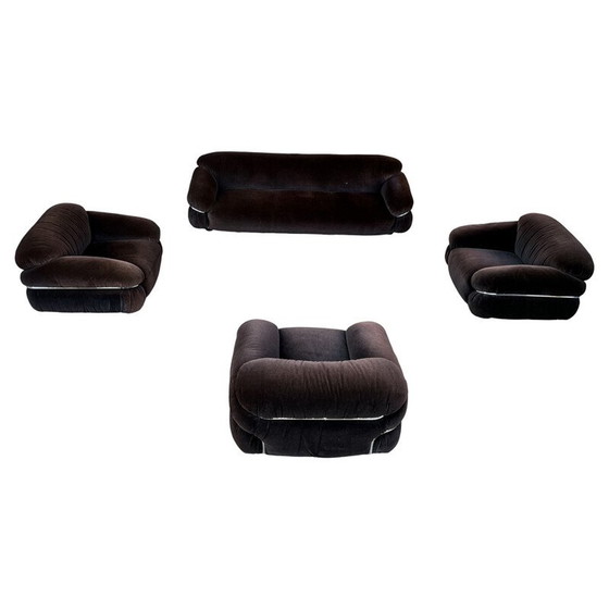 Image 1 of Ensemble de salon Sesann en velours Alpaga marron vintage par Gianfranco Frattini pour Cassina, 1972