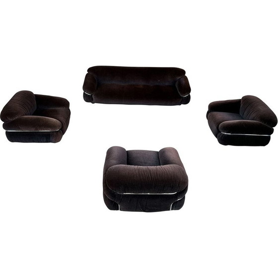 Image 1 of Ensemble de salon Sesann en velours Alpaga marron vintage par Gianfranco Frattini pour Cassina, 1972