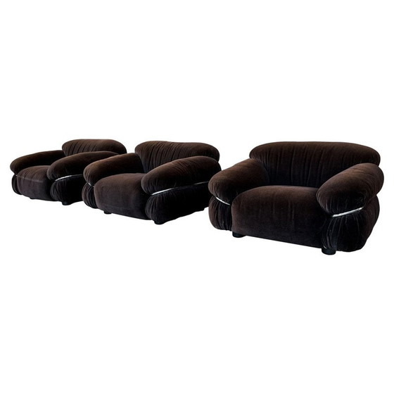 Image 1 of Ensemble de salon Sesann en velours Alpaga marron vintage par Gianfranco Frattini pour Cassina, 1972