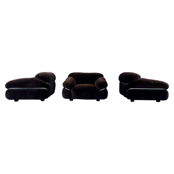 Image 1 of Ensemble de salon Sesann en velours Alpaga marron vintage par Gianfranco Frattini pour Cassina, 1972