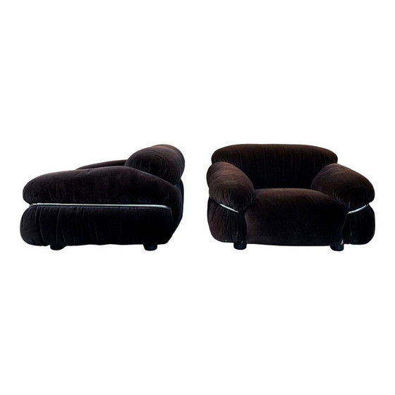 Image 1 of Ensemble de salon Sesann en velours Alpaga marron vintage par Gianfranco Frattini pour Cassina, 1972