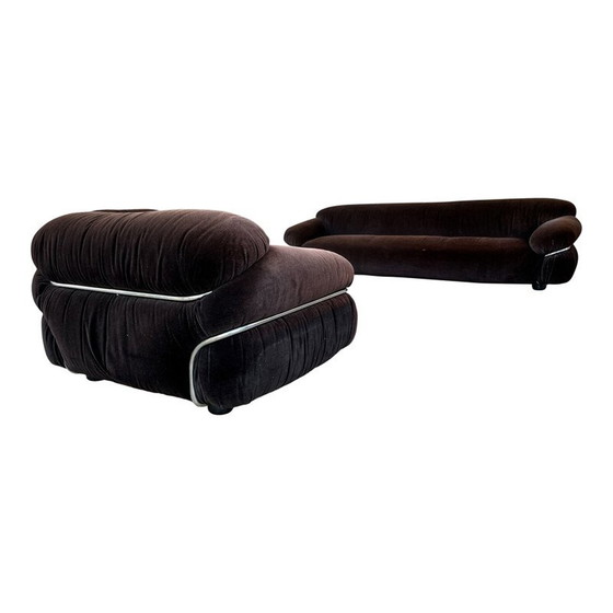 Image 1 of Ensemble de salon Sesann en velours Alpaga marron vintage par Gianfranco Frattini pour Cassina, 1972