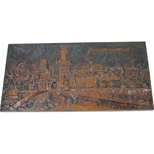 Sculpture murale vintage en métal cuivré, Tchécoslovaquie 1972