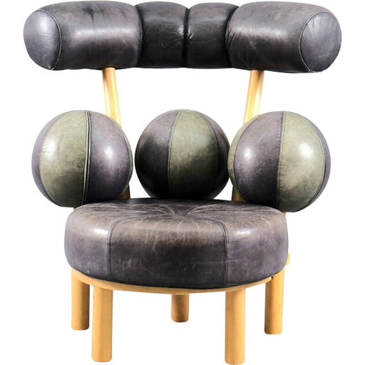 Fauteuil vintage en cuir et bois par Peter Opsvik pour Stokke, Norvège